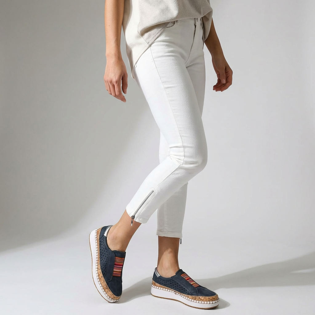 Carolina scarpe basse donna traforate con plateau e inserti elastici, foto 3
