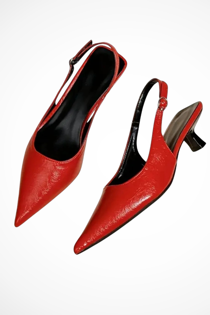 Cosima slingback donna a punta con tacco basso svasato e finitura lucida, foto 1