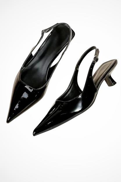 Cosima slingback donna a punta con tacco basso svasato e finitura lucida, foto 4