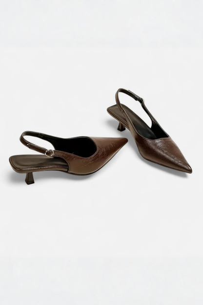 Cosima slingback donna a punta con tacco basso svasato e finitura lucida, foto 8