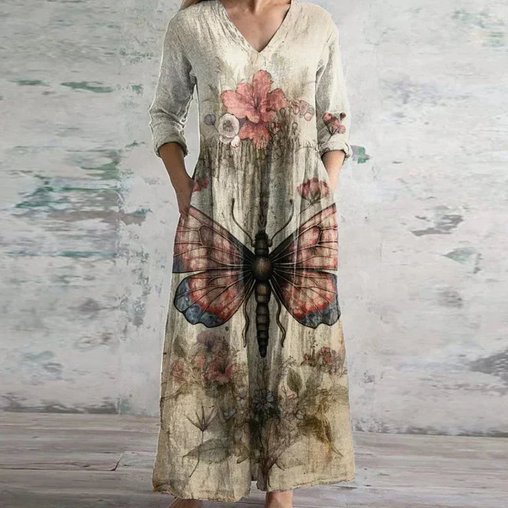 Emilia | Abito maxi floreale in lino