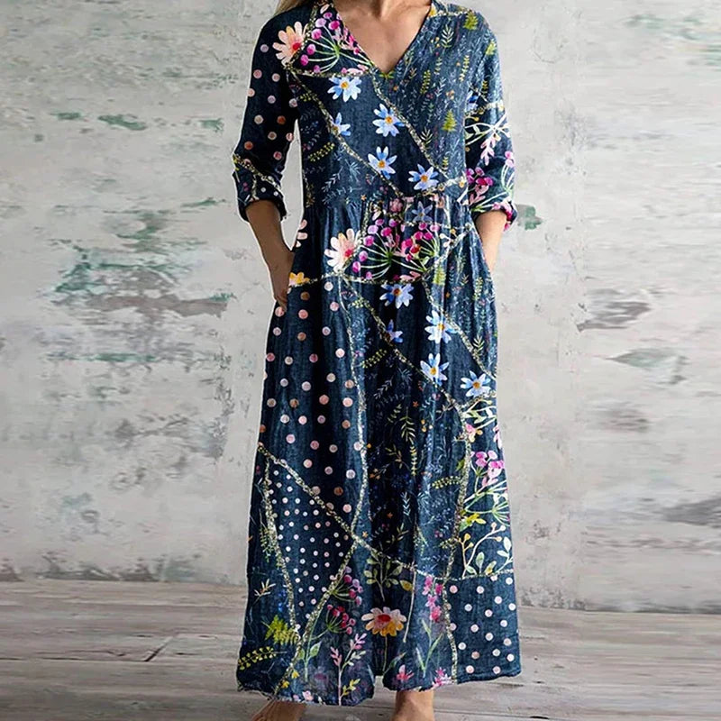 Emilia | Abito maxi floreale in lino