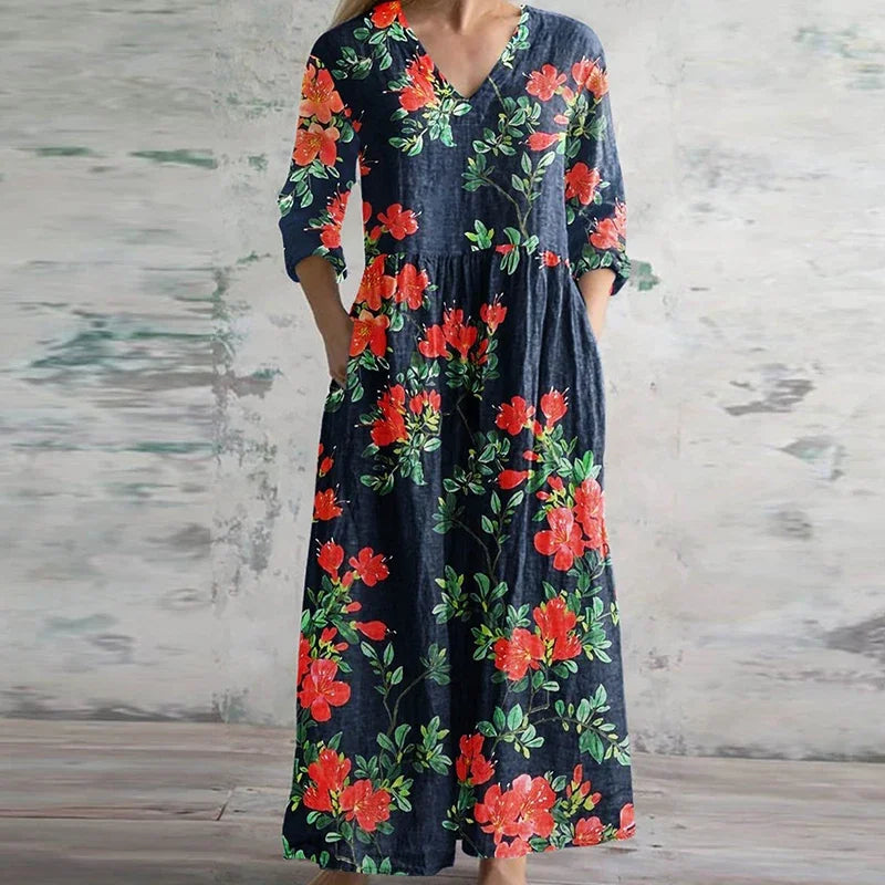 Emilia | Abito maxi floreale in lino