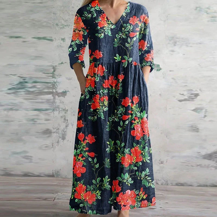 Emilia | Abito maxi floreale in lino