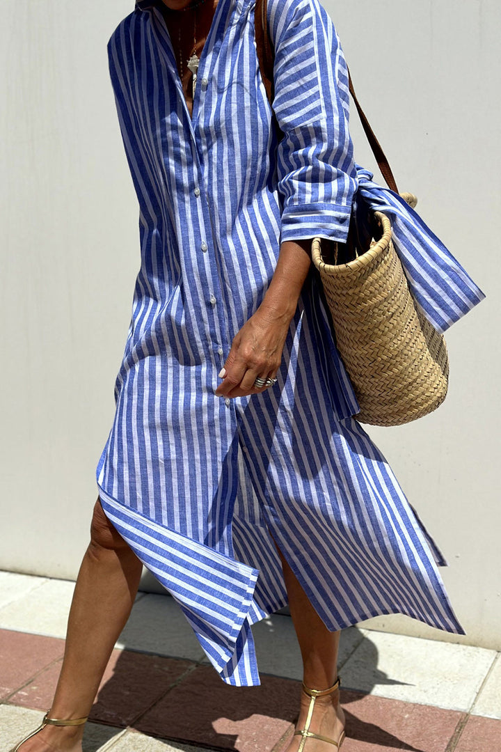 Rosaria | Abito camicia a righe con scollo a V