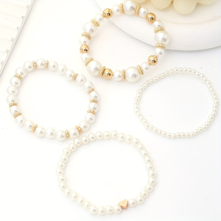 Set di bracciali eleganti a cuore con perle