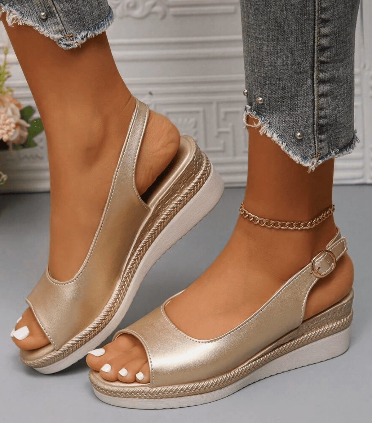 Dalila sandali donna con zeppa e bordo intrecciato, foto 1