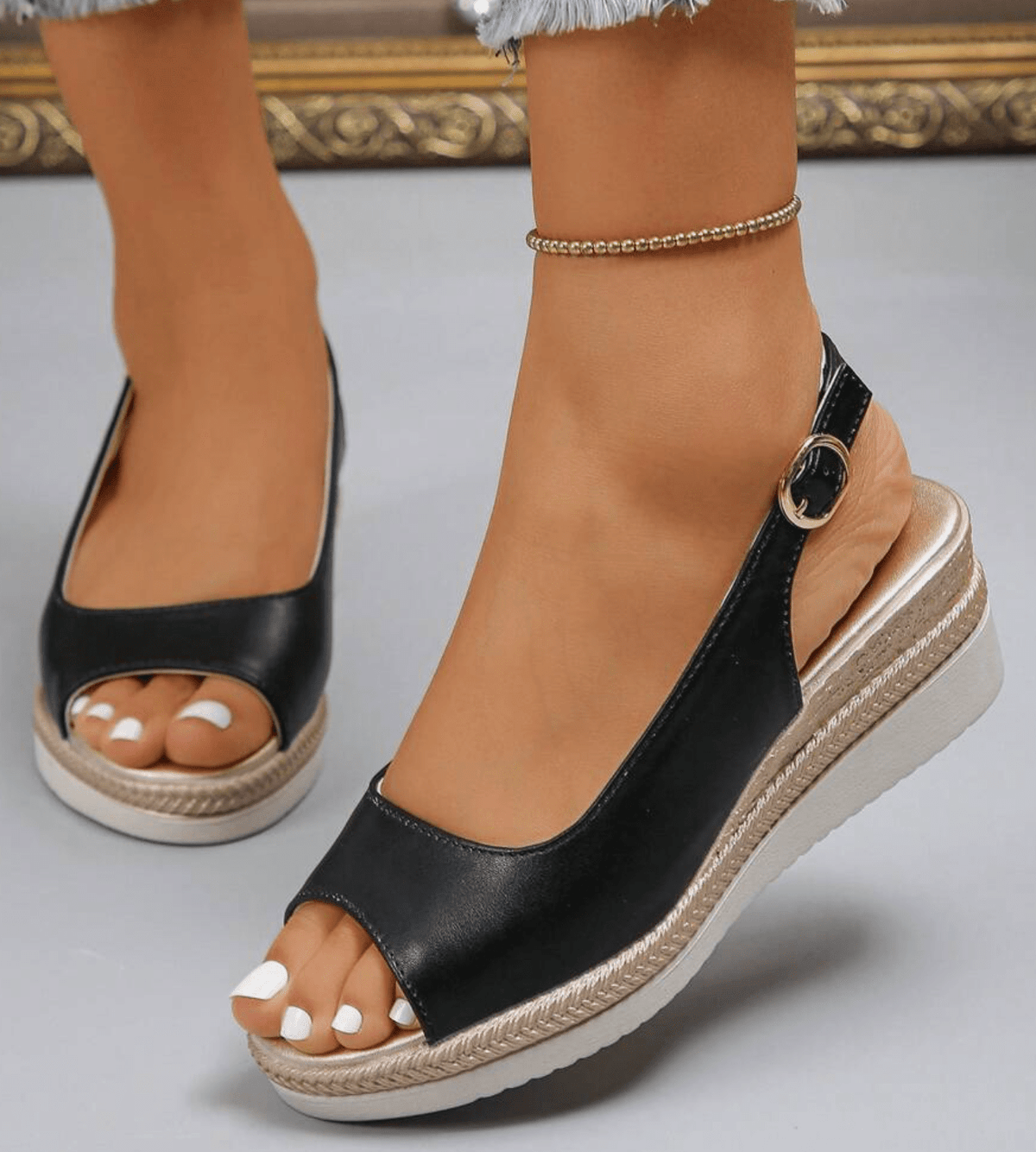 Dalila sandali donna con zeppa e bordo intrecciato, foto 2