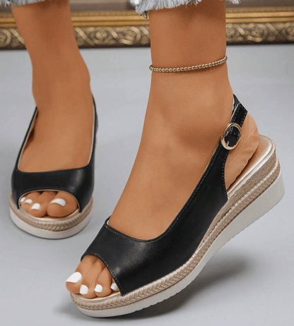 Dalila sandali donna con zeppa e bordo intrecciato, foto 2