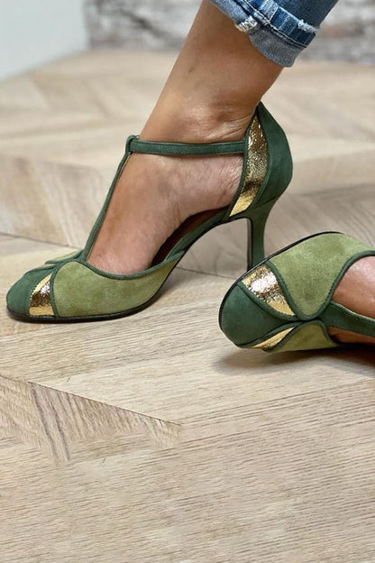 Dalmazia décolleté donna patchwork con cinturino a t, foto 2