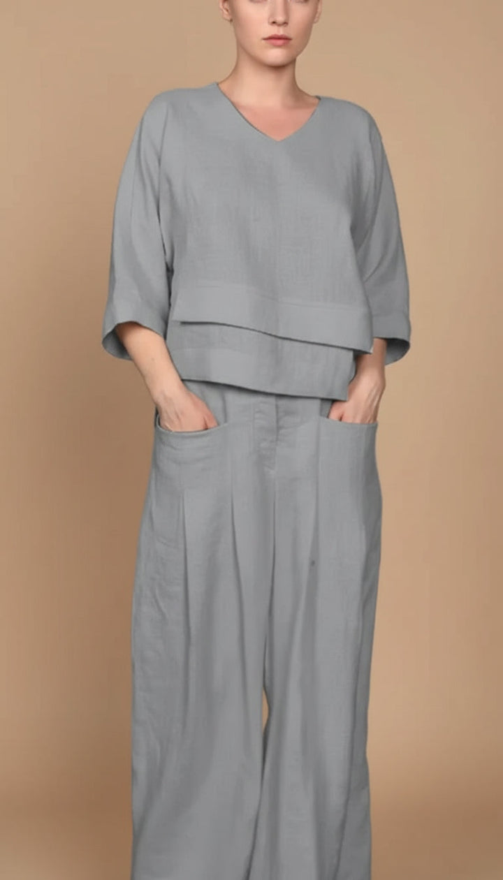Veronica | Completo in lino con scollo a V