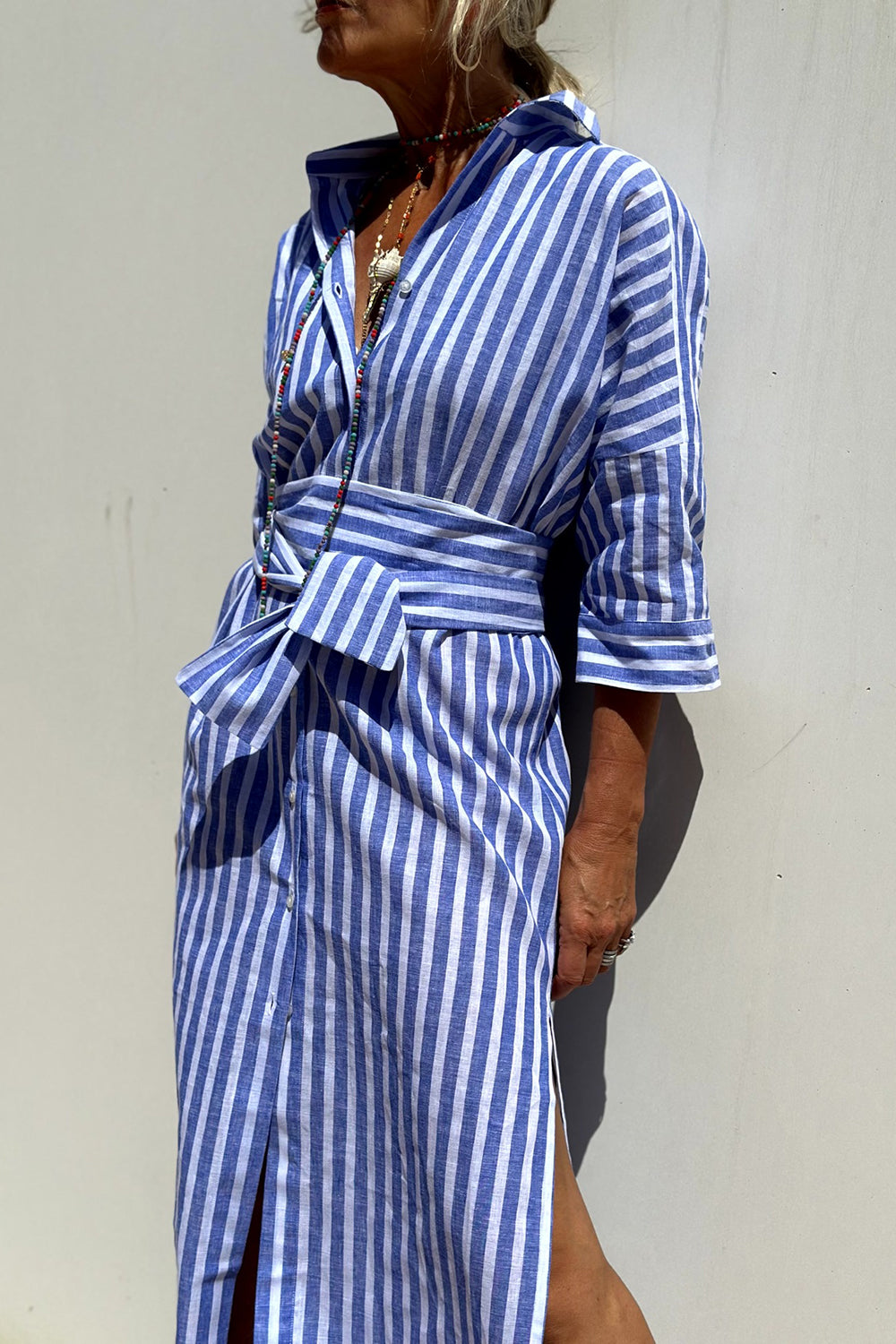 Rosaria | Abito camicia a righe con scollo a V