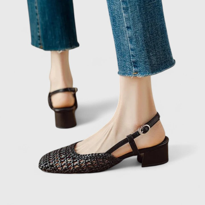 Dirce slingback donna intrecciate con punta quadrata e tacco basso, foto 1