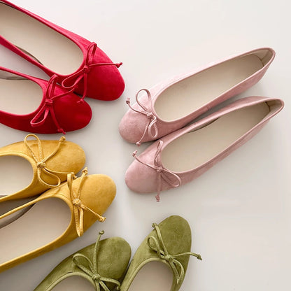 Doriana ballerine donna effetto camoscio con fiocco sottile, foto 4
