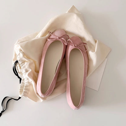 Doriana ballerine donna effetto camoscio con fiocco sottile, foto 8