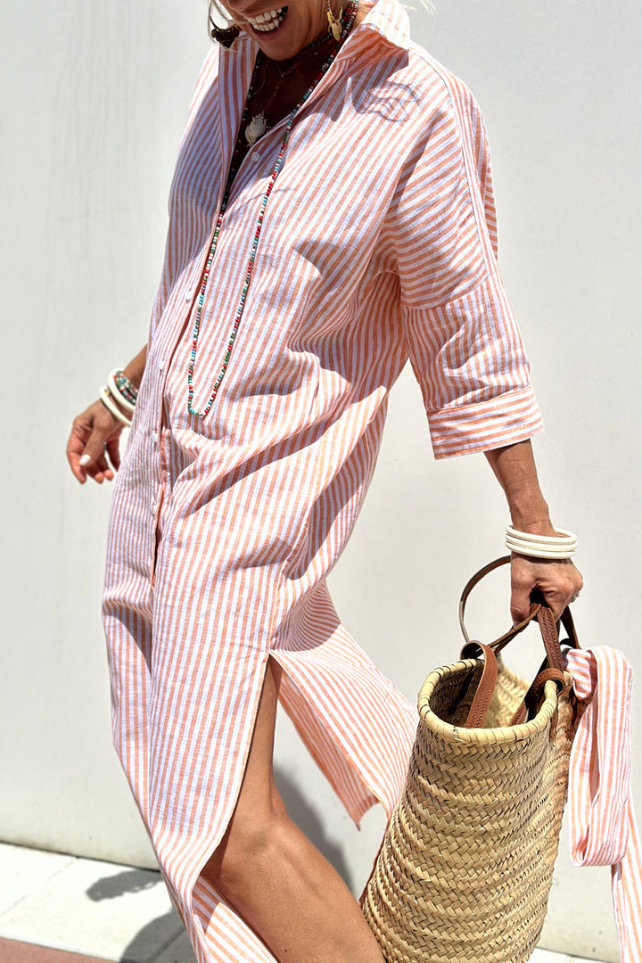 Rosaria | Abito camicia a righe con scollo a V