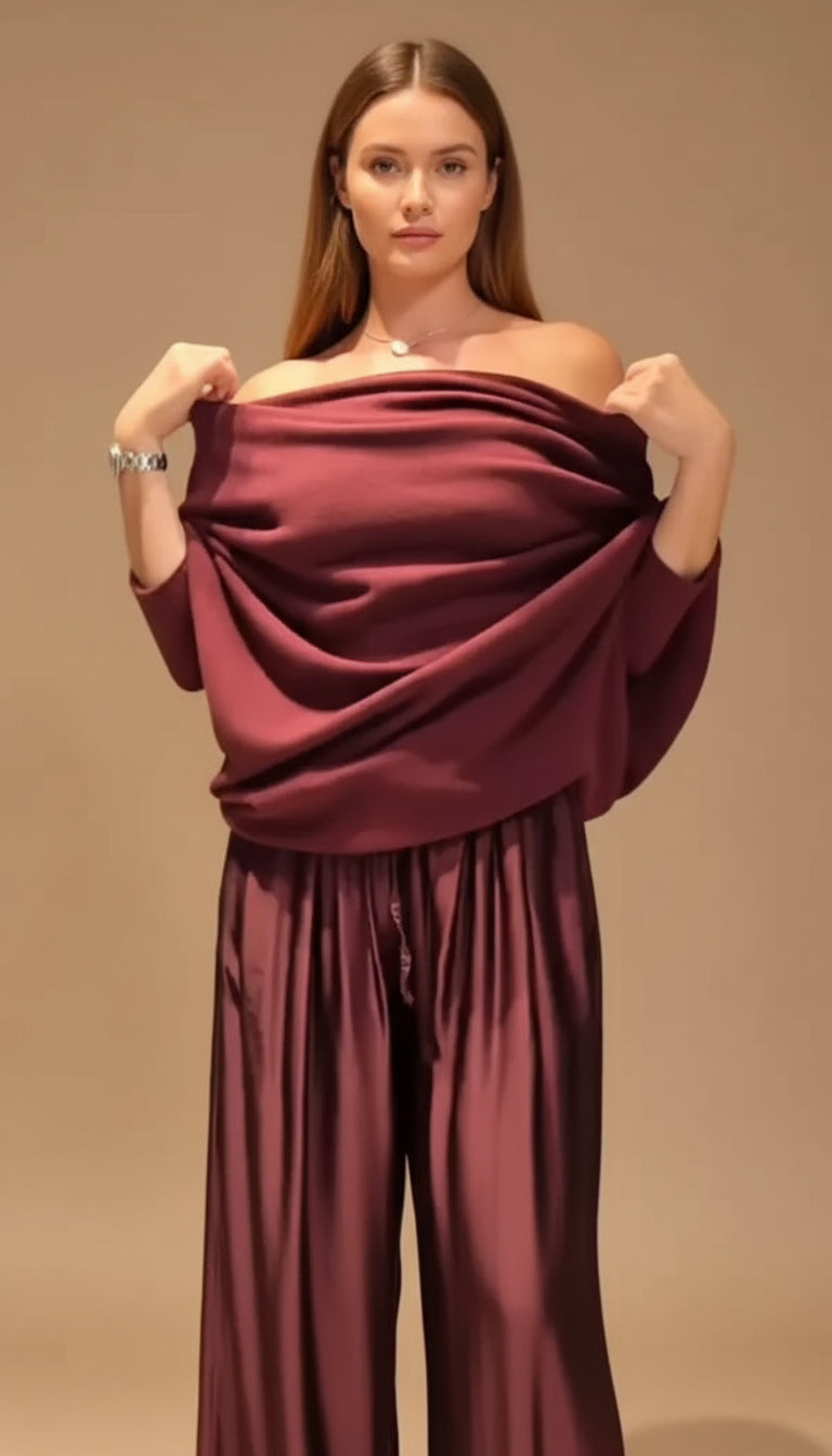 Emanuela | Completo con scollo Bardot e gamba larga