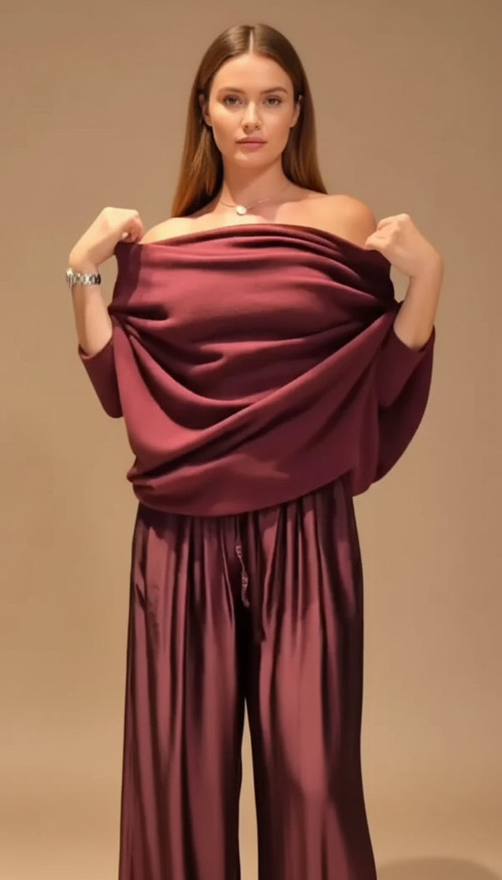 Emanuela | Completo con scollo Bardot e gamba larga