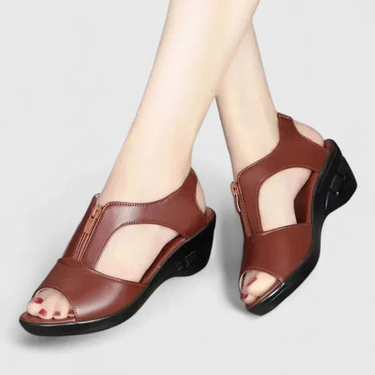 Edera sandali donna a t con zip frontale e zeppa bassa, foto 5