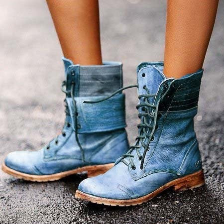 Elide anfibi donna con lacci e gambale risvoltabile in similpelle, foto 3