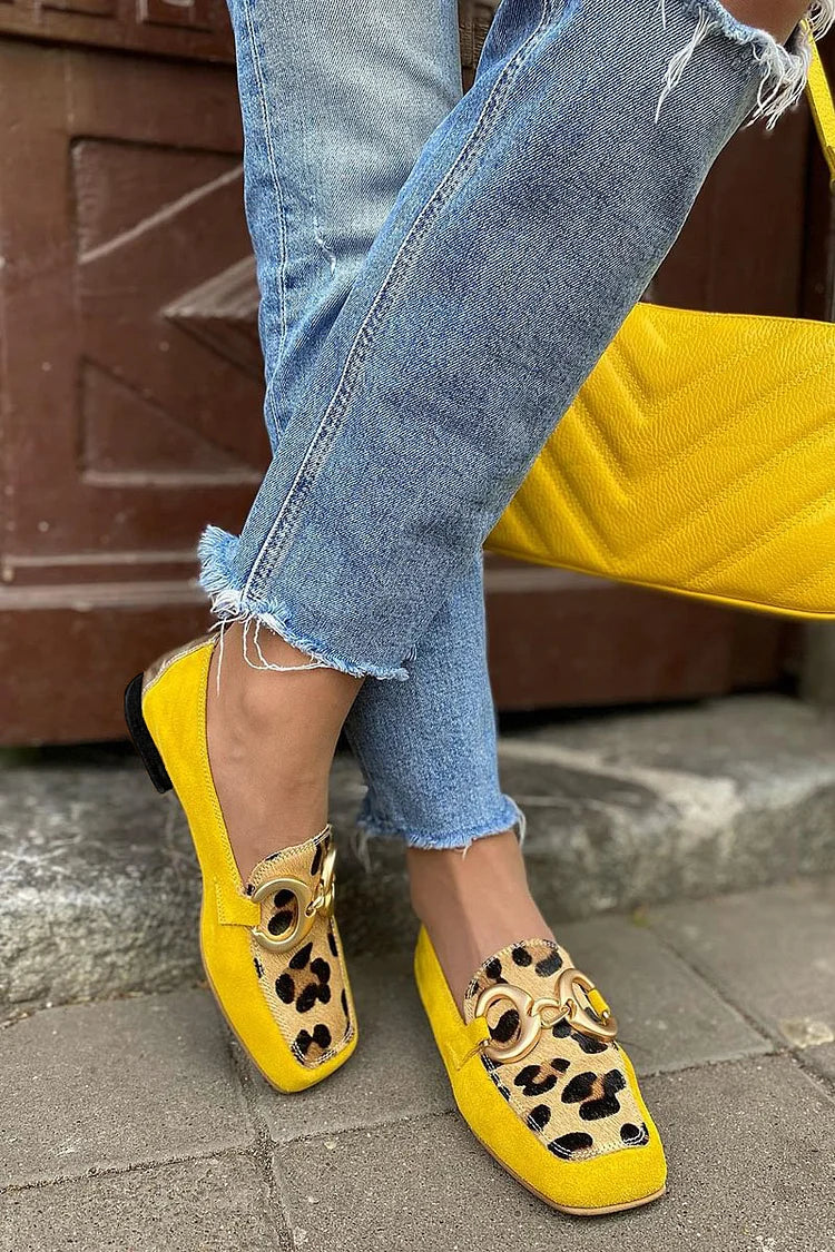 Emiliana mocassini donna a punta quadrata con inserto animalier e morsetto, foto 1