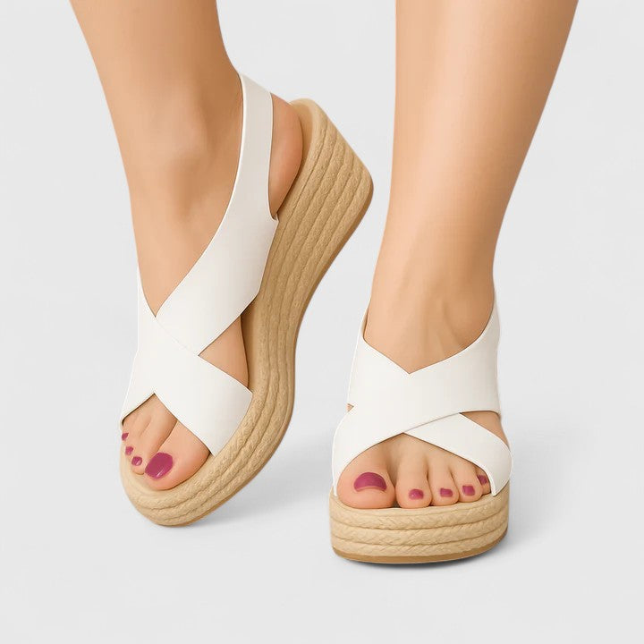 Enrichetta sandali donna con zeppa stile espadrillas e fasce incrociate, foto 3
