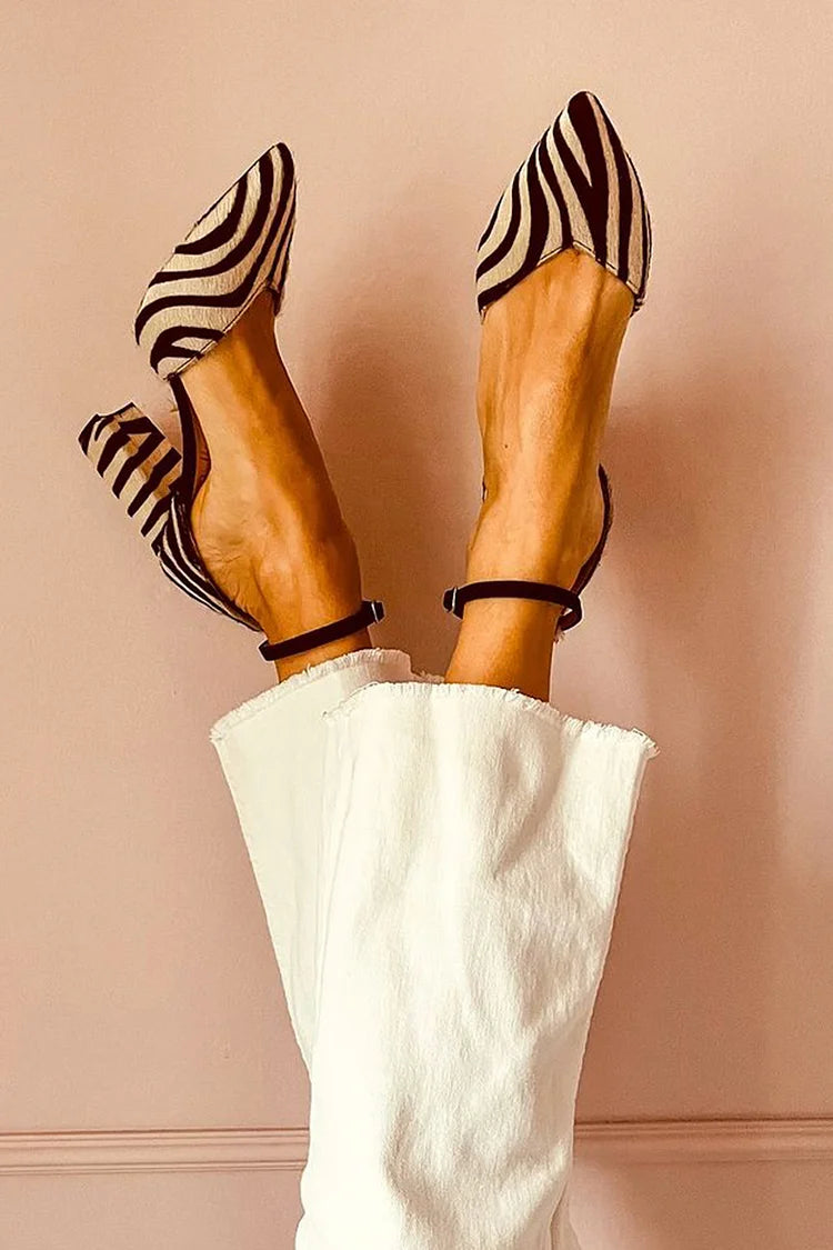 Enza décolleté donna a punta con stampa zebrata e cinturino alla caviglia, foto 1