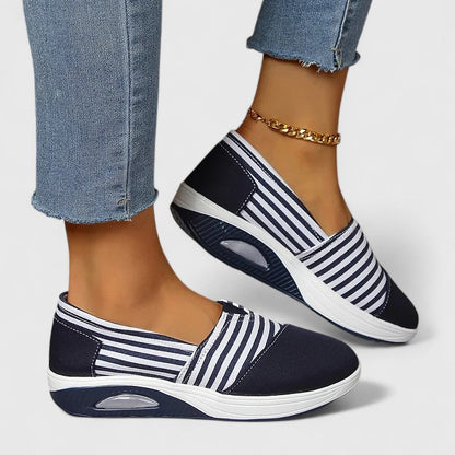 Ernesta sneakers donna senza lacci a righe con suola alta, foto 1