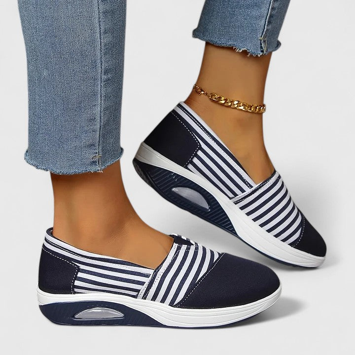 Ernesta sneakers donna senza lacci a righe con suola alta, foto 1