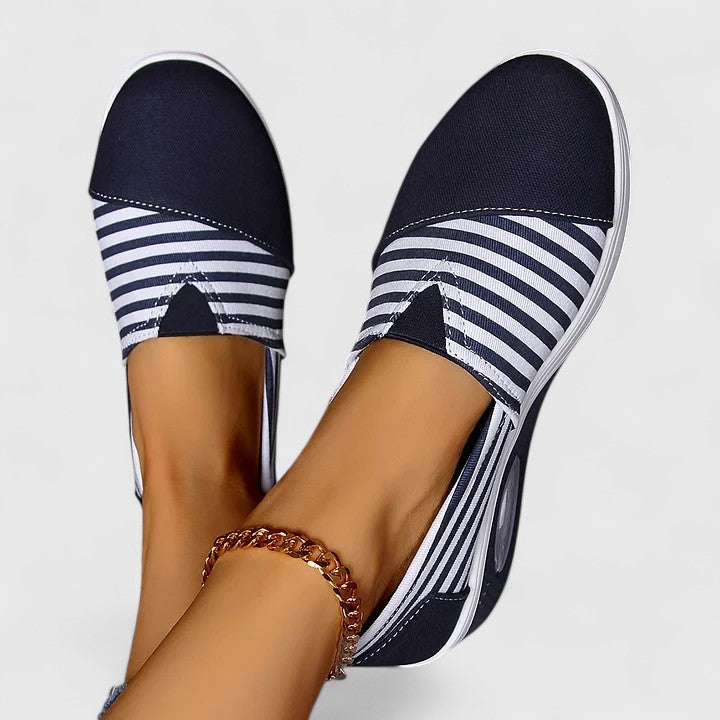 Ernesta sneakers donna senza lacci a righe con suola alta, foto 10