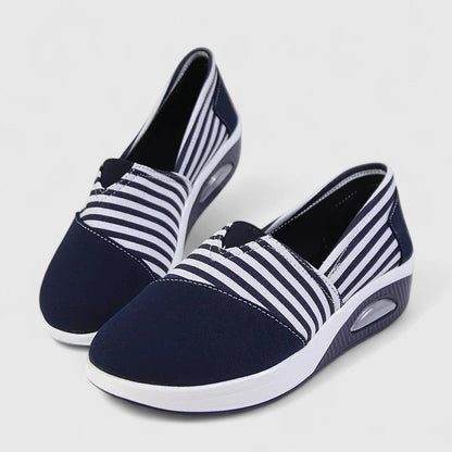 Ernesta sneakers donna senza lacci a righe con suola alta, foto 2
