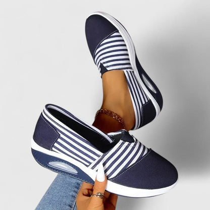 Ernesta sneakers donna senza lacci a righe con suola alta, foto 4