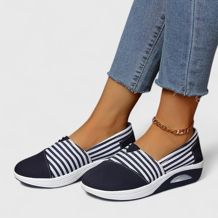 Ernesta sneakers donna senza lacci a righe con suola alta, foto 5