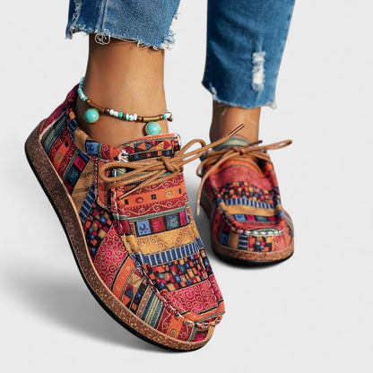 Fedora sneakers donna stringate con stampa patchwork e punta tonda, foto 1