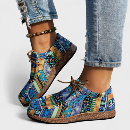 Fedora sneakers donna stringate con stampa patchwork e punta tonda, foto 6
