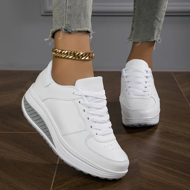 Fiorenza sneakers donna in similpelle con zeppa e lacci, foto 1