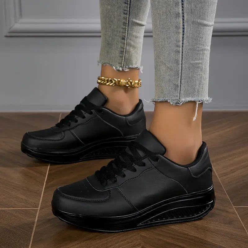 Fiorenza sneakers donna in similpelle con zeppa e lacci, foto 4
