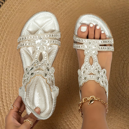 Gaia sandali donna bassi con strass e cinturino elastico, foto 4