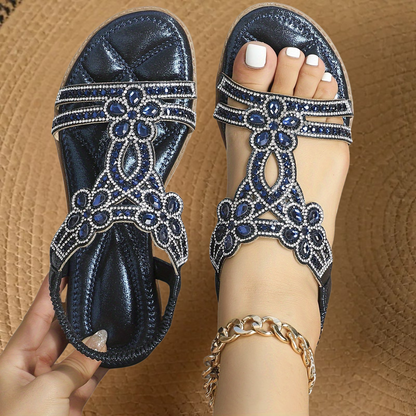 Gaia sandali donna bassi con strass e cinturino elastico, foto 7