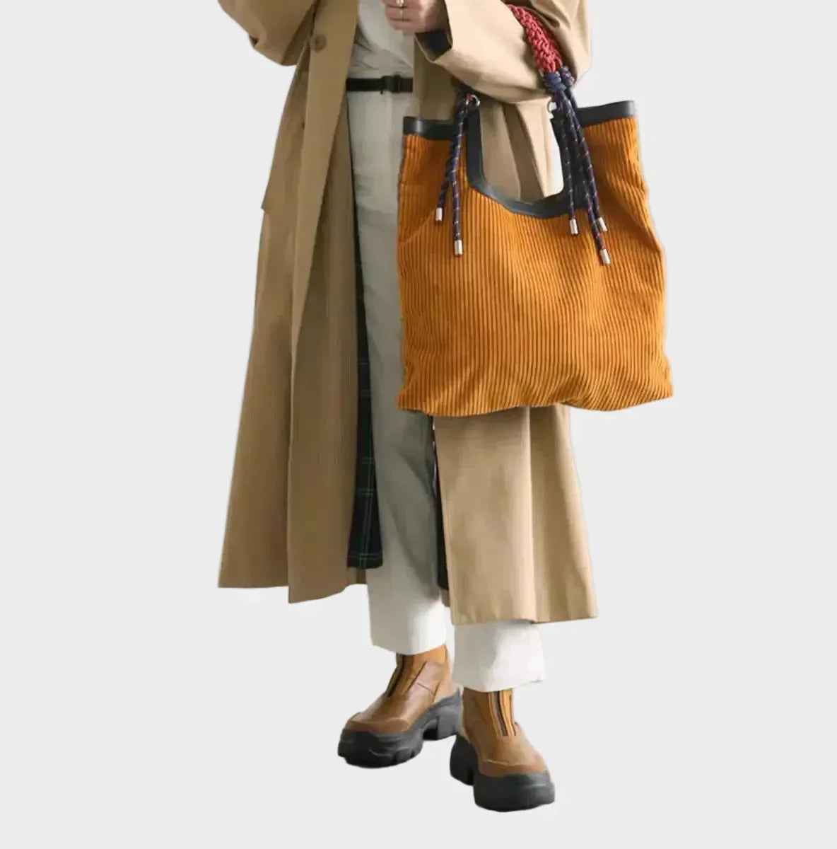 Gerarda borsa shopper donna in velluto a coste con manico intrecciato, foto 4