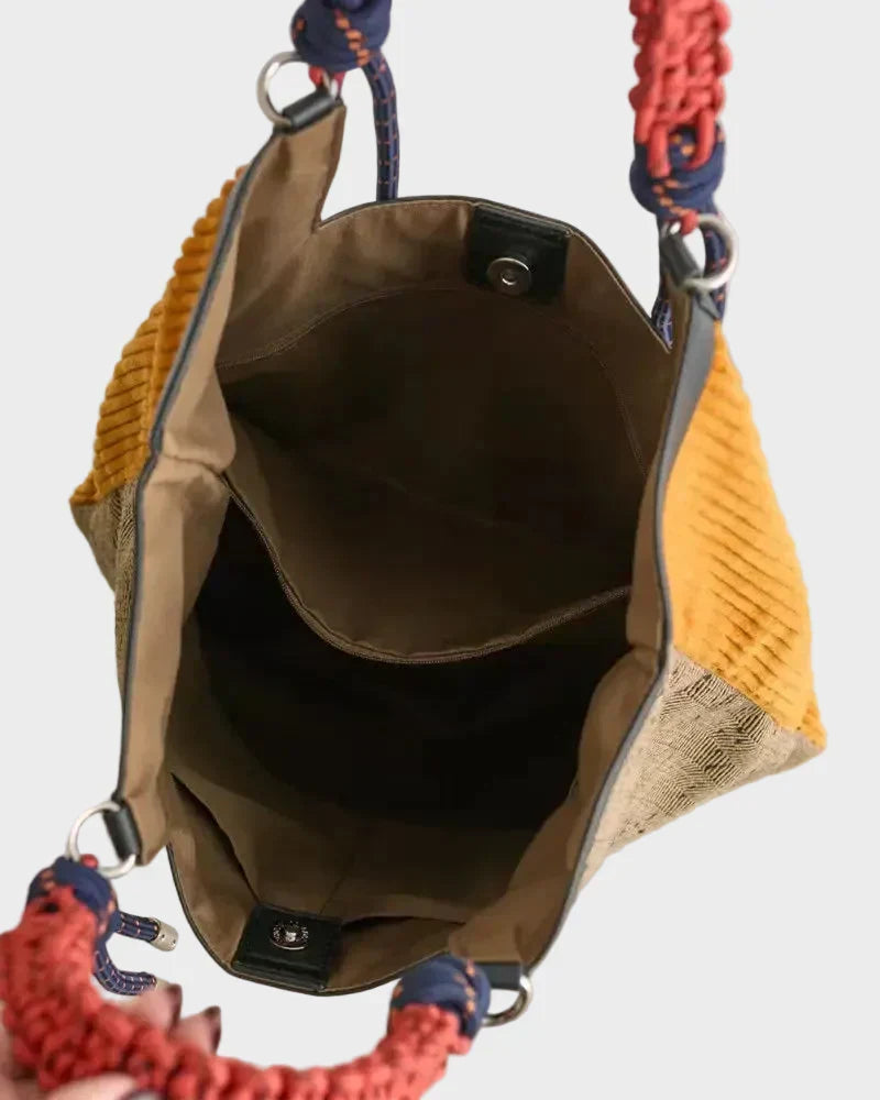 Gerarda borsa shopper donna in velluto a coste con manico intrecciato, foto 5