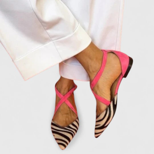 Giacinta ballerine donna a punta con stampa zebrata e cinturini incrociati, foto 2