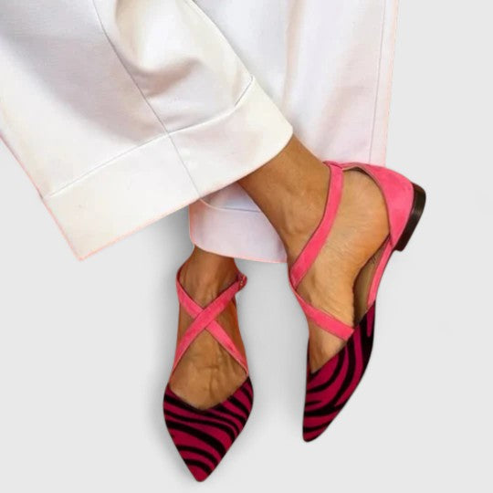 Giacinta ballerine donna a punta con stampa zebrata e cinturini incrociati, foto 4