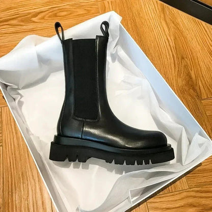 Giocondina chelsea boots donna alti a metà polpaccio con suola carrarmato, foto 3