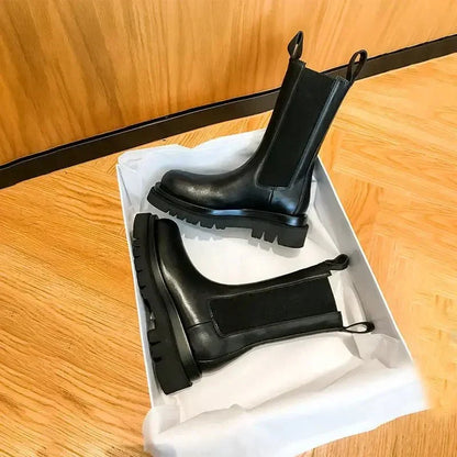 Giocondina chelsea boots donna alti a metà polpaccio con suola carrarmato, foto 4