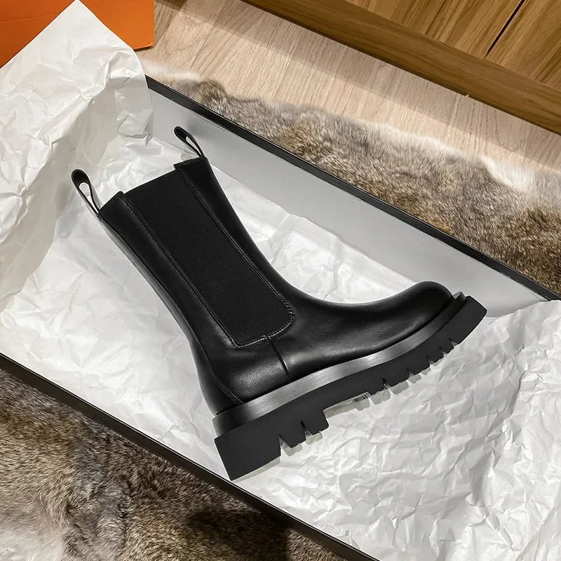 Giocondina chelsea boots donna alti a metà polpaccio con suola carrarmato, foto 5