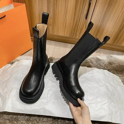 Giocondina chelsea boots donna alti a metà polpaccio con suola carrarmato, foto 6
