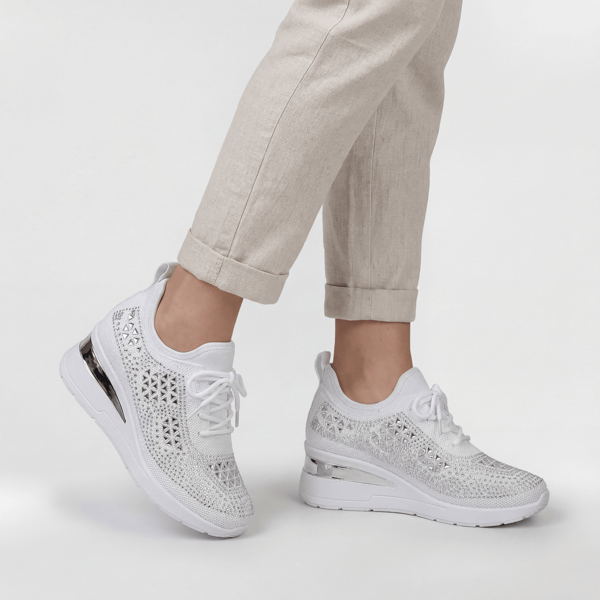 Giovanna sneakers donna con zeppa interna e strass, foto 9