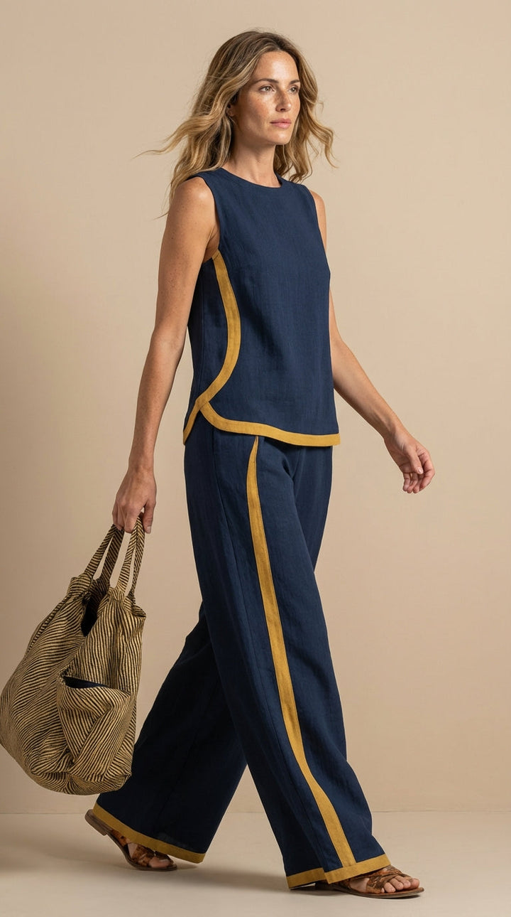 Penelope | Completo in lino con gamba larga