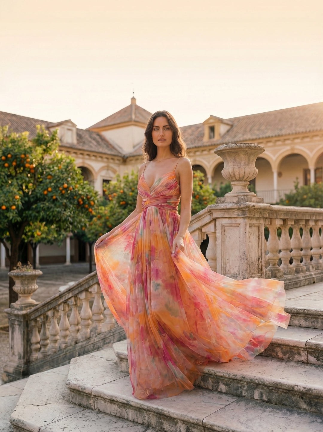 Angelica | Abito lungo floreale in tulle